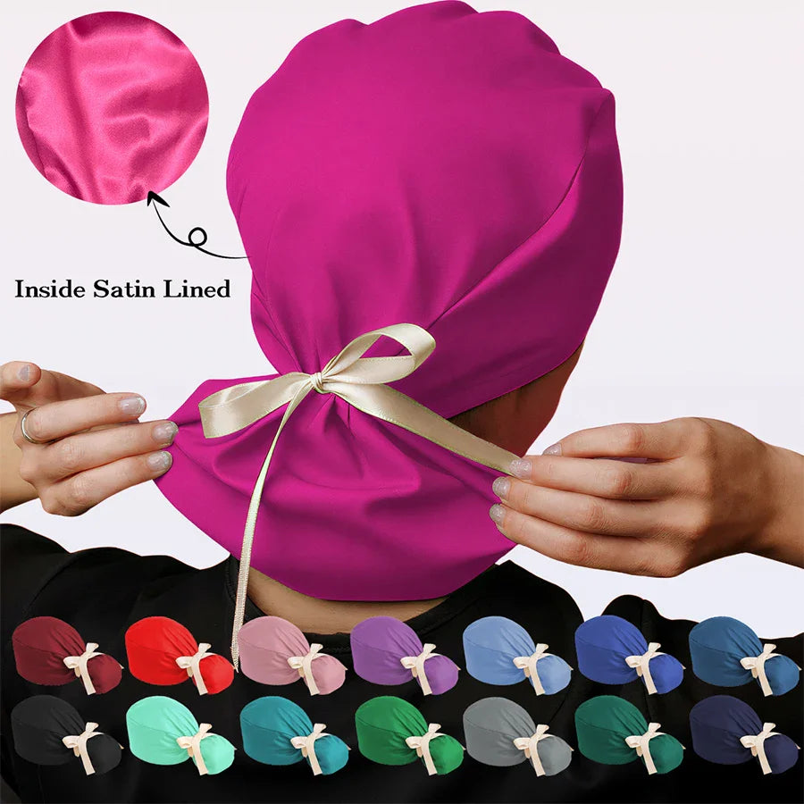 Satin-Lined Women's Scrub Caps